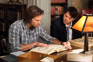 Jared Padalecki as Sam Winchester and Misha Collins as Castiel/Lucifer in Supernatural 11x14 "The Vessel"