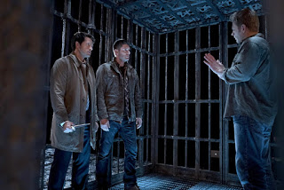 Misha Collins as Castiel, Jensen Ackles as Dean Winchester, Mark Pellegrino as Lucifer in Supernatural 11x10 "The Devil in the Details"