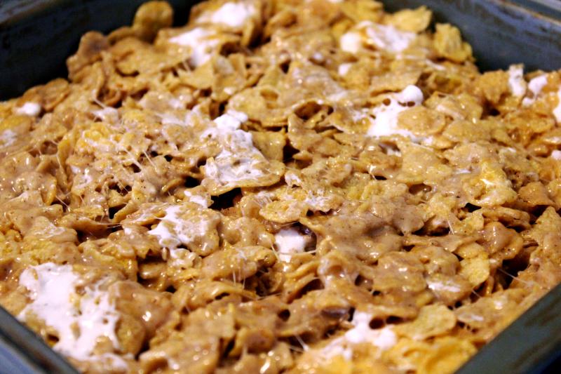 Recipe for Peanut Butter Cornflake Marshmallow Bars by freshfromthe.com