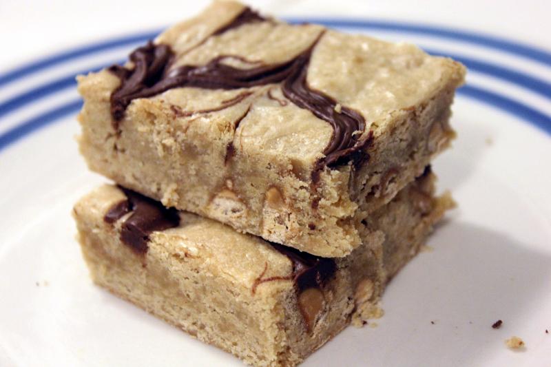 Nutella Swirl Peanut Butter Chip Blondies by freshfromthe.com