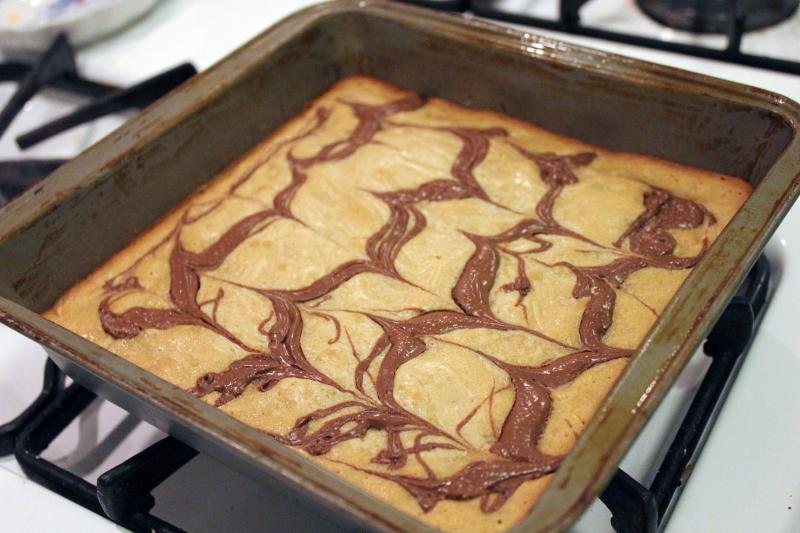 Nutella Swirl Peanut Butter Chip Blondies by freshfromthe.com