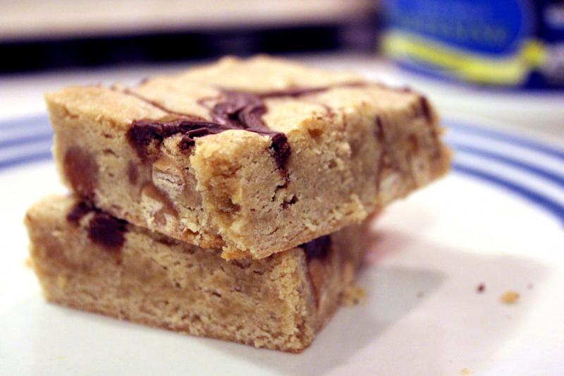 Nutella Swirl Peanut Butter Chip Blondies by freshfromthe.com